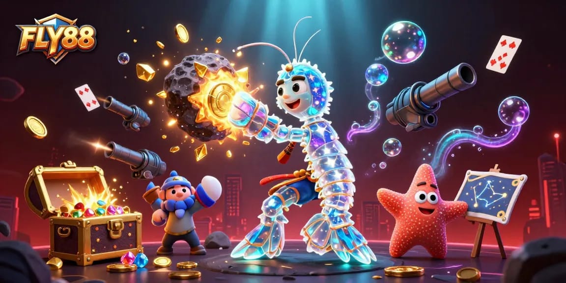 Experience thrilling action at FLY88 with a vibrant 3D underwater casino scene bursting with treasures.