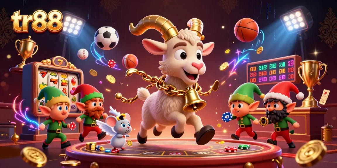 Engage in thrilling games at tr88, where festive Krampus and elf gremlins create a lively casino scene.