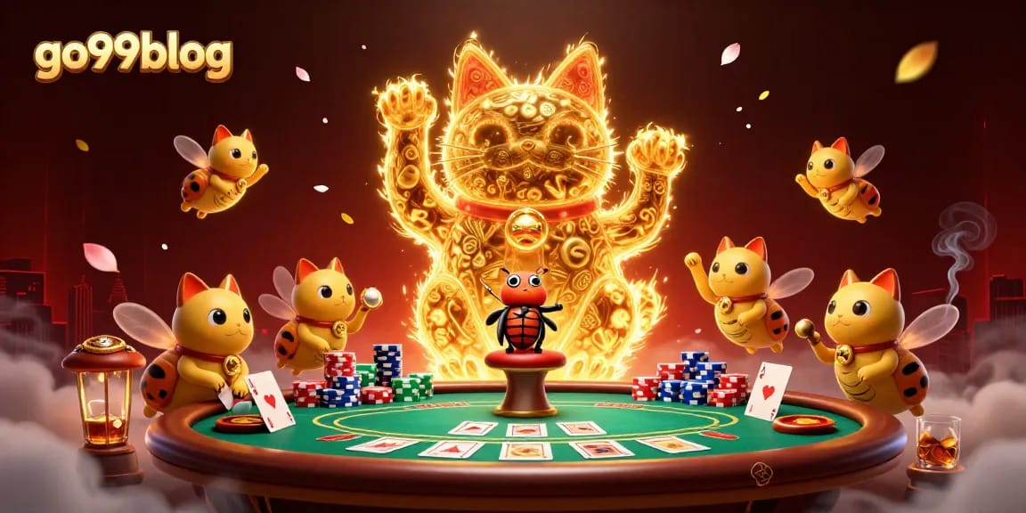 Engage in thrilling gaming adventures with go99blog's vibrant lucky cat casino illustration.