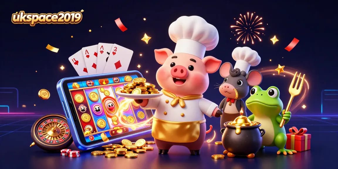 Experience the excitement of ukspace2019 with vibrant casino elements and animated characters.
