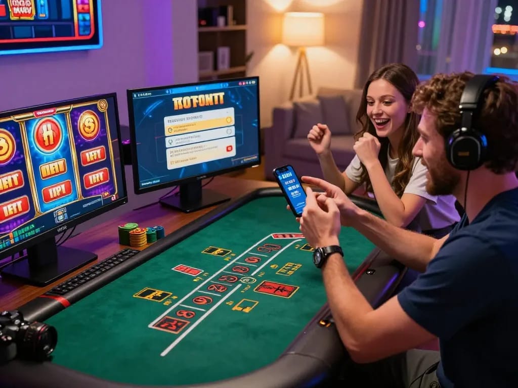 Users engaging with the 399W online gambling platform, showcasing a lively home gaming atmosphere.