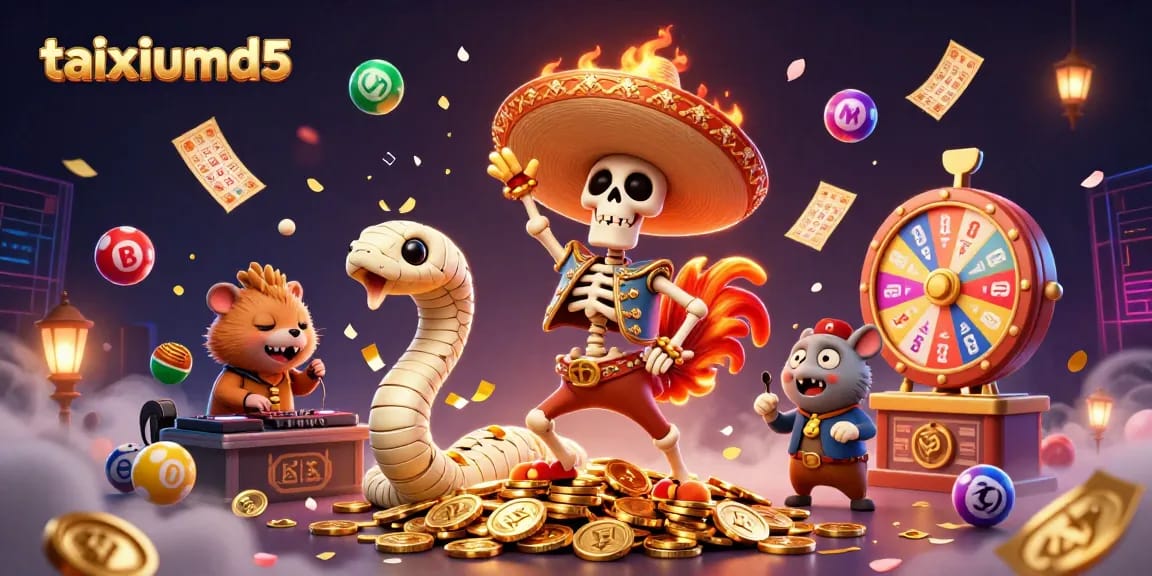 Engage in thrilling actions at taixiumd5 with vibrant characters celebrating on a mound of coins.