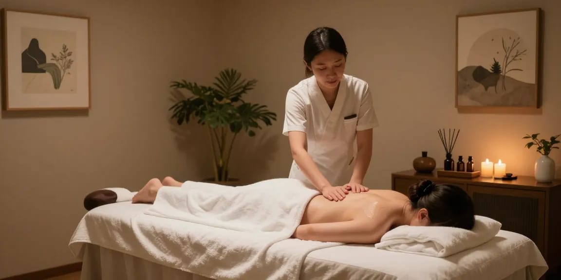 Relaxing 대구마사지 session in a serene spa environment with calming decor and ambient lighting.