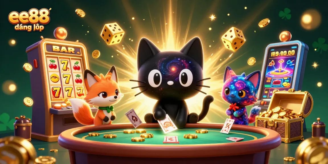Players explore exciting games with ee88 đăng nhập at a vibrant cosmic casino table.