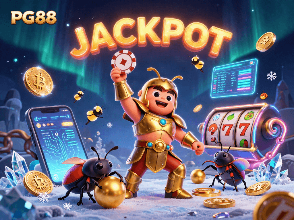 PG88 showcases a winning moment with 3D animated characters in a vibrant casino setting.