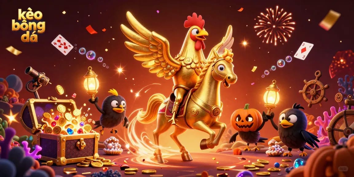 Experience kèo bóng đá excitement with vivid casino characters amidst dynamic action and golden treasures.