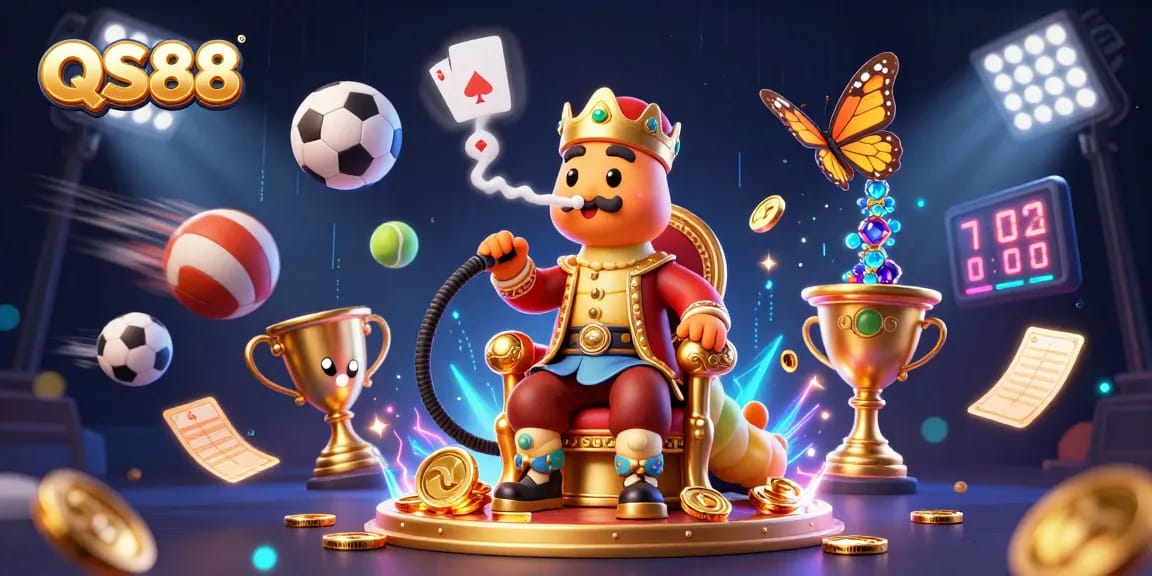 Engage with QS88's vibrant casino experience featuring dynamic 3D characters amidst rich gambling elements.