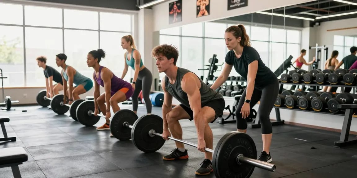 Group workout at Astera Shop's fitness center, showcasing dedication and community.