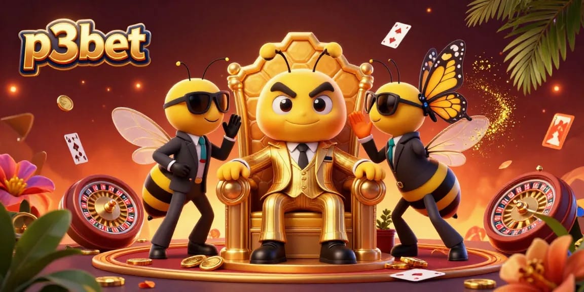 P3bet casino scene with a mob boss and his bodyguards, showcasing high-stakes game elements and vibrant casino atmosphere.
