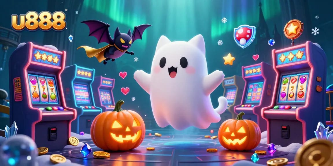Engage with u888's vibrant casino worlds featuring a ghost cat, slot machines, and more!
