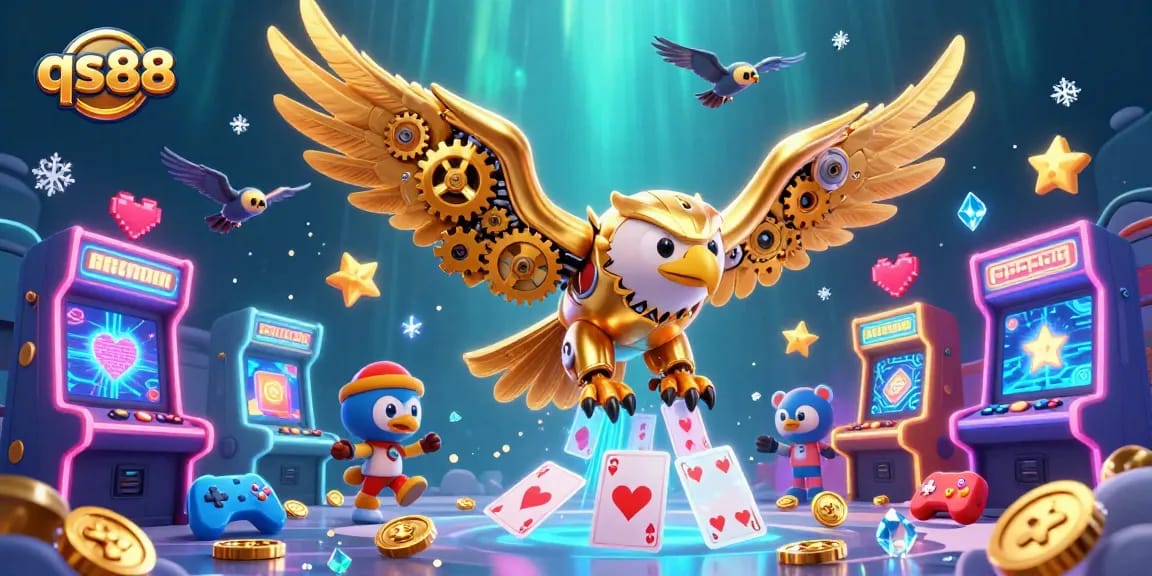 Engaging in thrilling games at qs88, featuring a vibrant casino scene with animated elements and casino graphics.