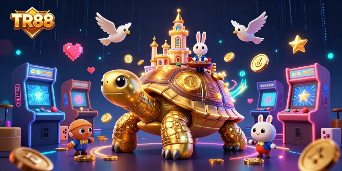 Spin to win and discover the thrills of TR88's vibrant casino games featuring glowing carts and dealers.