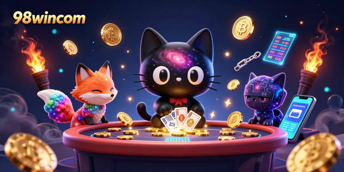 Engage with the captivating cosmic casino scene featuring the 98wincom brand, where playful cosmic elements attract players.