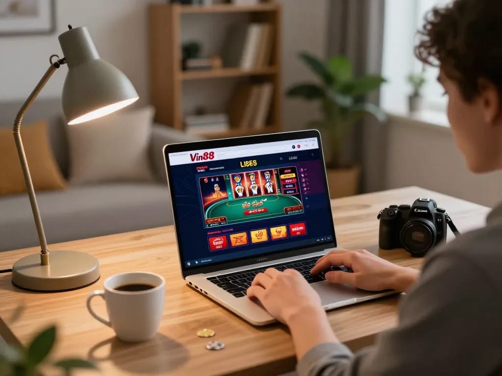 Engaging with the Vin88 online casino platform for a thrilling gaming experience.