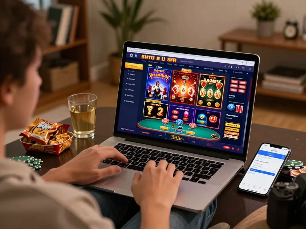 Engaging in online gaming at xx88 with diverse games and cozy home atmosphere.