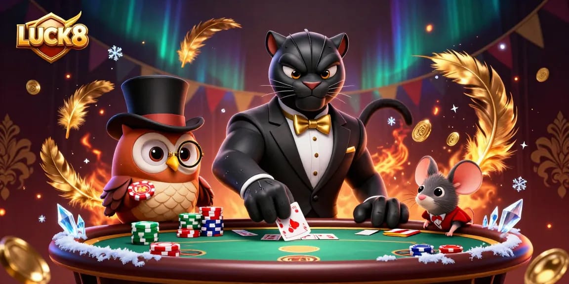 Experience thrilling poker action with LUCK8 featuring stylish characters and dynamic casino elements.