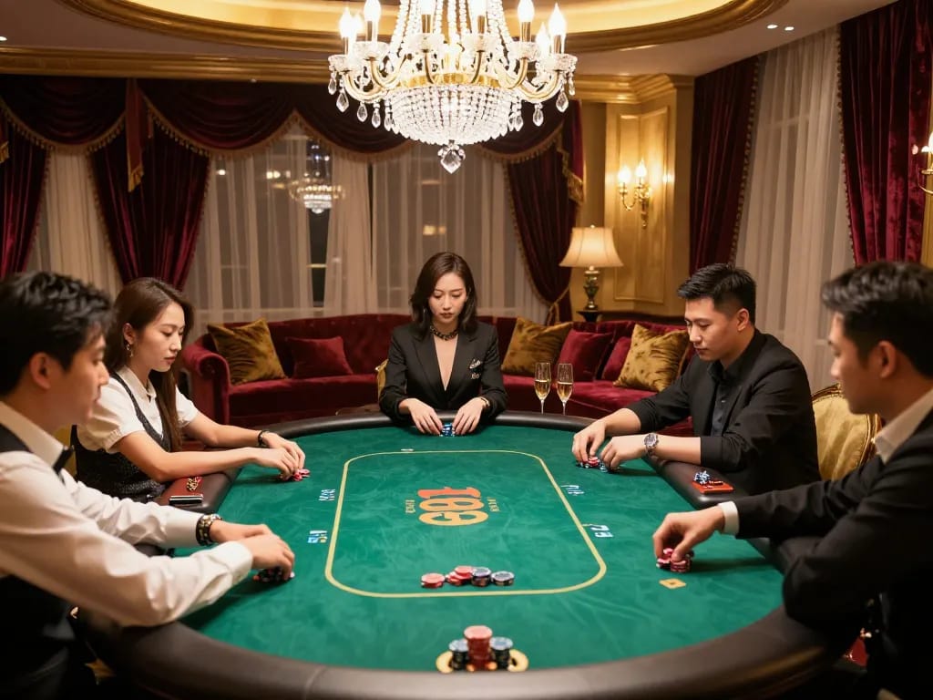lc88 vip players enjoying exclusive poker game in luxurious high-roller room.