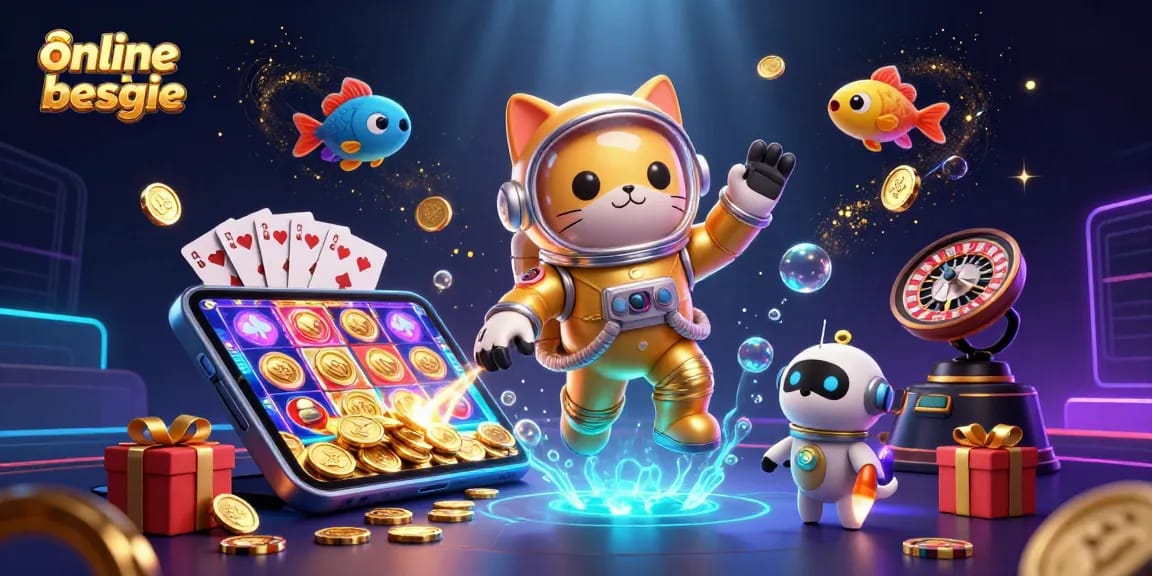 Engaging illustration for online casino belgie featuring a fantasy cat astronaut and gaming elements.