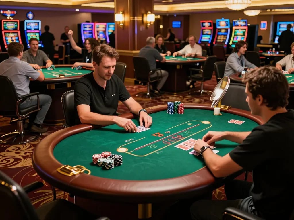 KJC players enjoying high-stakes poker games at a vibrant casino atmosphere