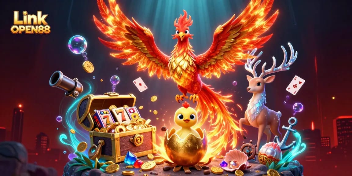 Spin and win with Link OPEN88 featuring majestic phoenixes and casino excitement in action.