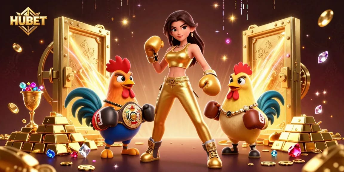 Experience HUBET's thrilling casino games in an ultra-detailed 3D scene with vibrant gold elements.