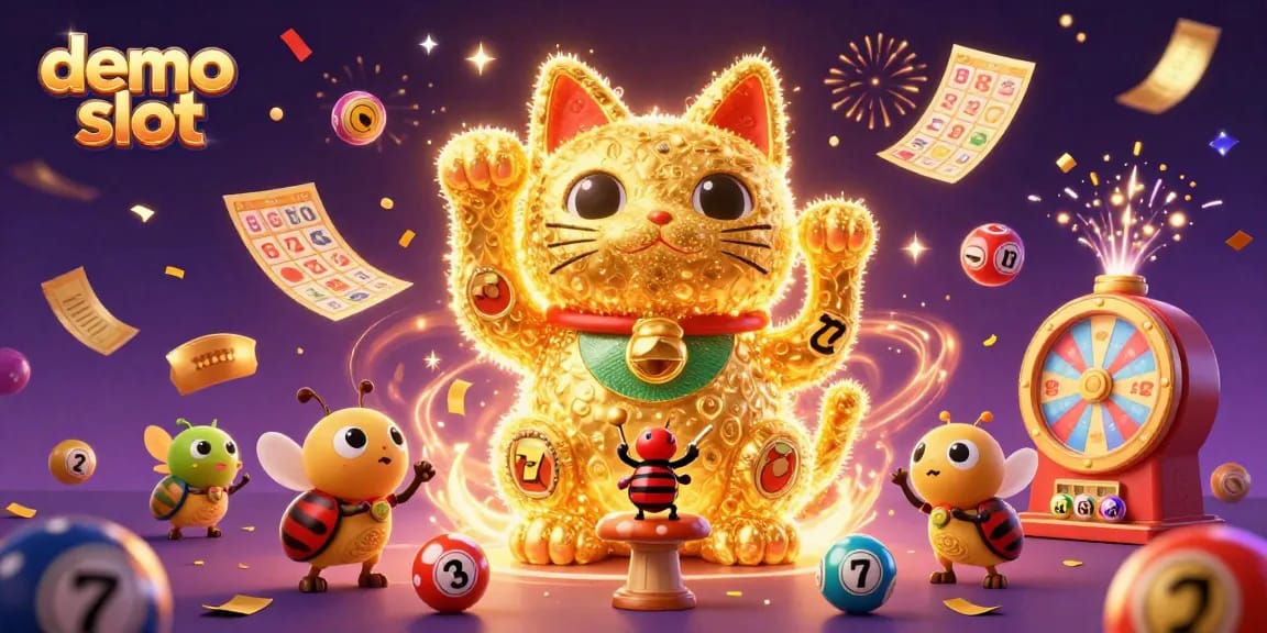 Spin the reels in this vibrant demo slot illustration featuring lucky symbols and dynamic gameplay.