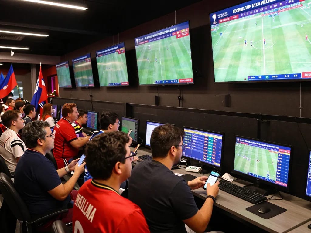 Betting excitement at the World Cup 2026 with fans engaging in live sports betting