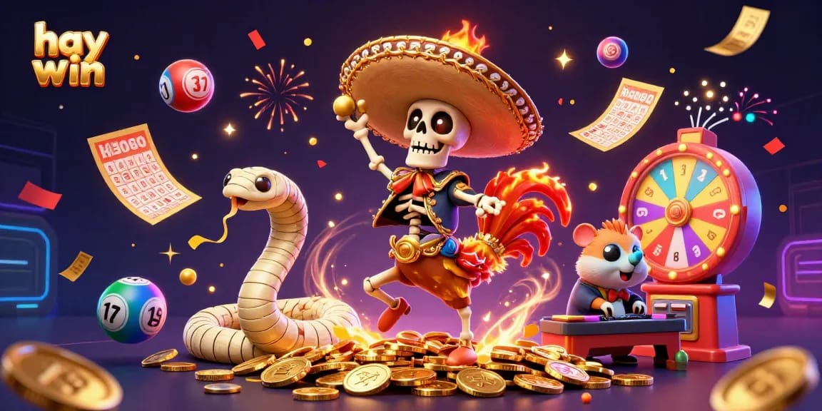 Experience the excitement of hay win with vibrant characters and dynamic lottery elements in a colorful casino scene.