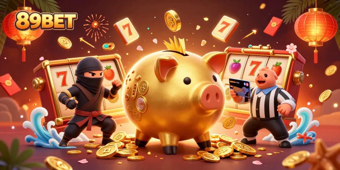 Experience thrilling gameplay with 89BET's vibrant casino illustration showcasing dynamic characters and exciting gaming elements.