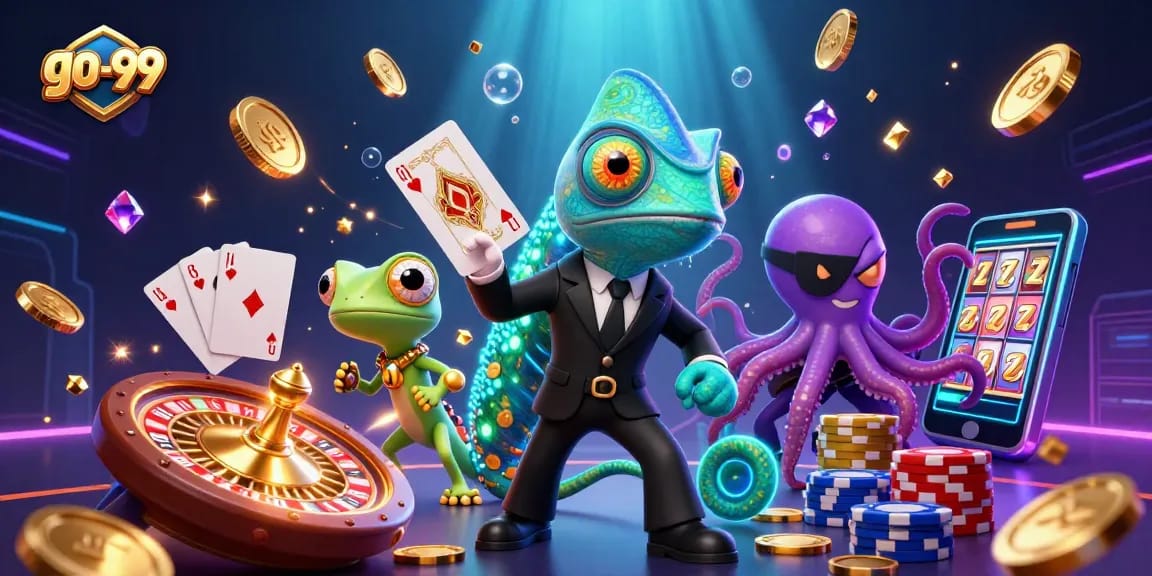 Spin to win at go-99 with a 3D casino scene featuring dynamic characters and vibrant game elements.