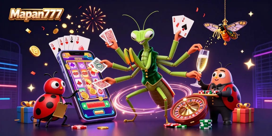 Engage in thrilling gameplay with Mapan777, featuring vibrant casino elements and animated characters.