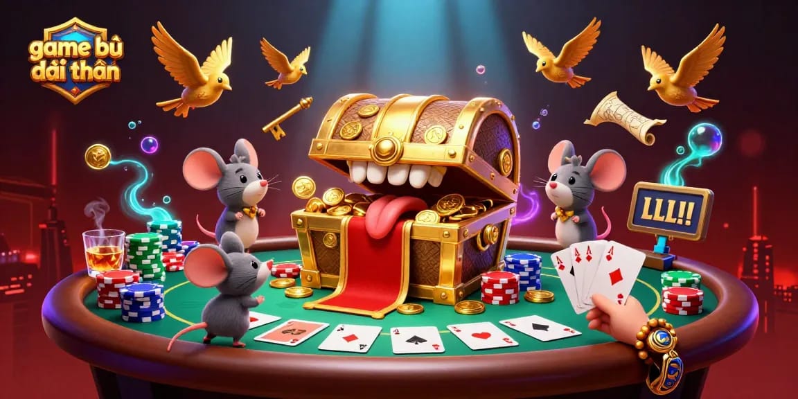 Experience the thrill of game bài đổi thưởng with vibrant 3D casino elements and cartoon characters in action.