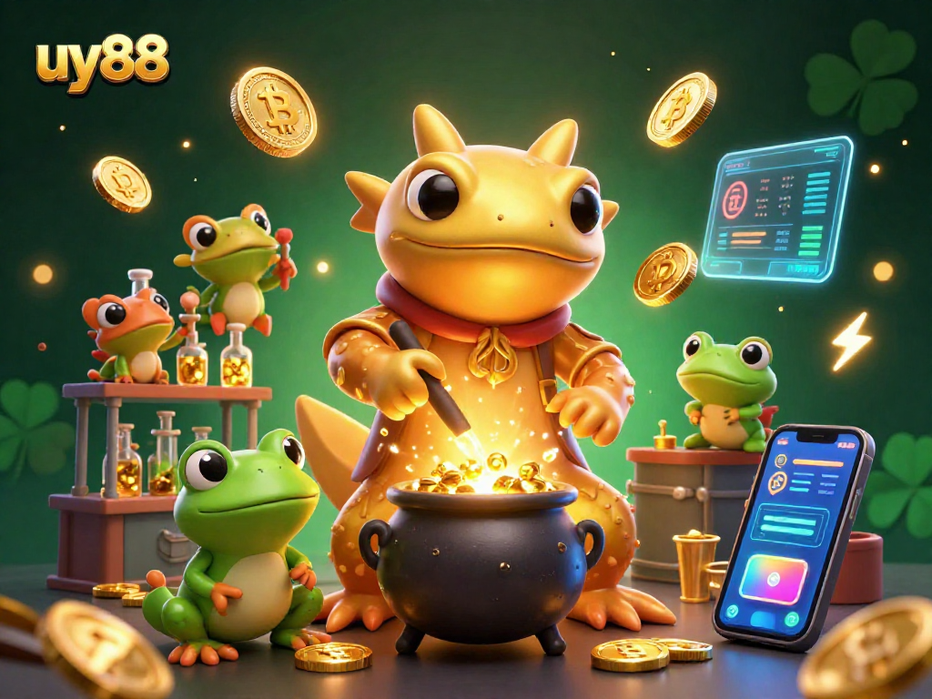 Engaging with UY88 rewards across a vibrant casino theme featuring gold coins and animated elements.