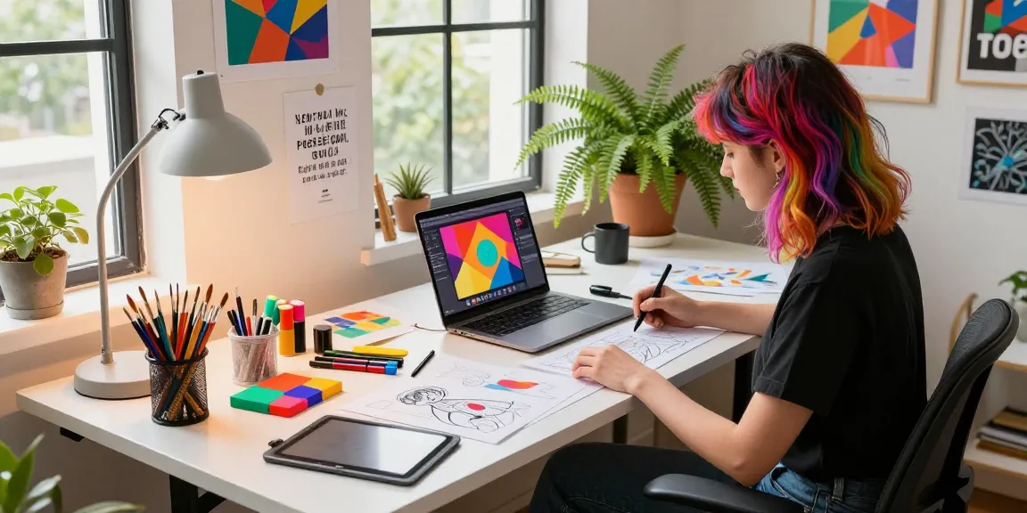 Creative workspace featuring tools for erome leaks design, inspiring atmosphere with vibrant colors, plants, and art supplies.
