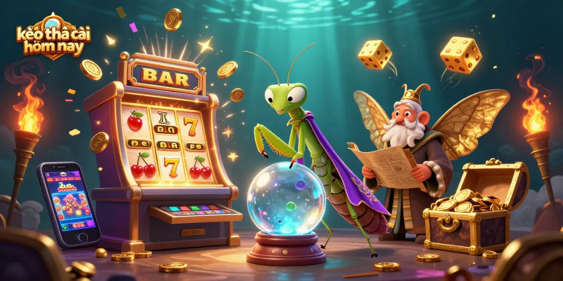 Engage with kèo nhà cái hôm nay through a vibrant 3D scene of fortune tellers and casino games.