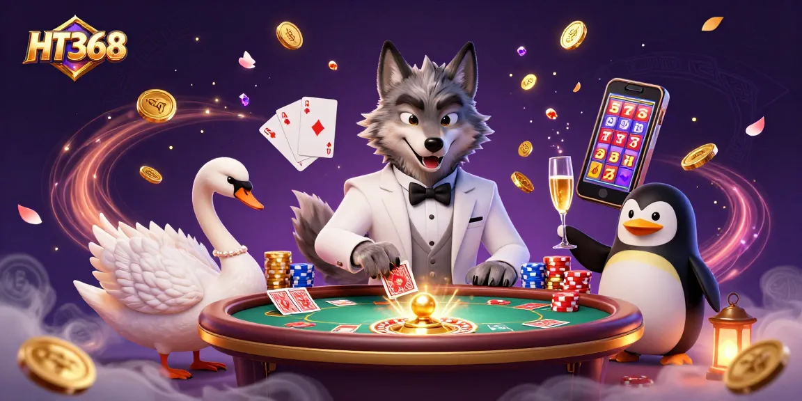 Engage with HT368 for a vibrant casino experience featuring cards and golden chips.