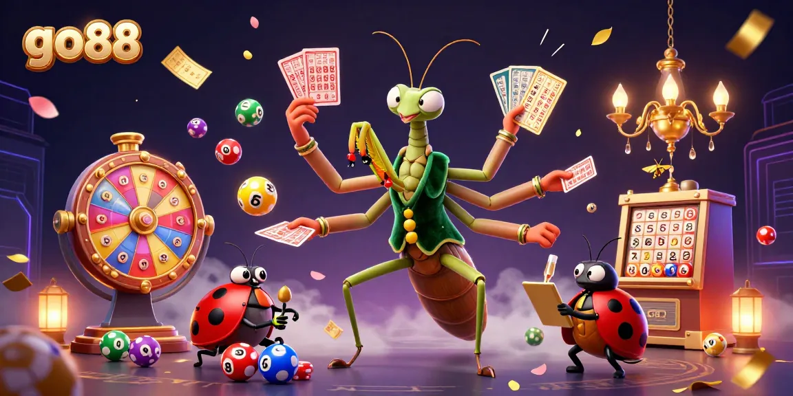 Go88 engages players with vibrant casino action featuring a giant mantis dealer and dynamic elements.
