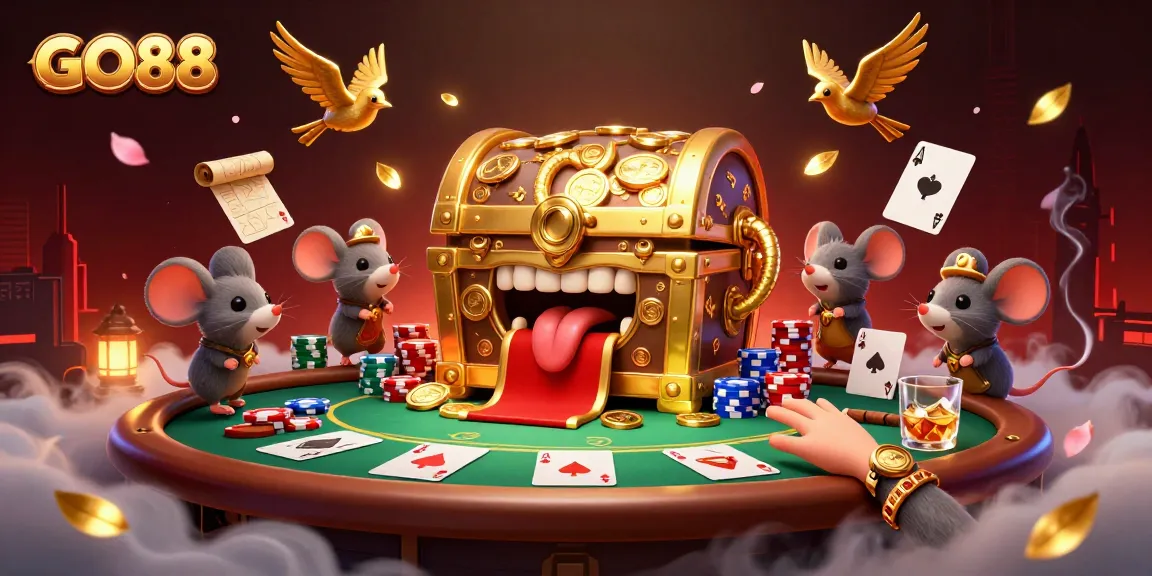 Experience the thrill of GO88 with rich 3D illustrations of poker games and gaming excitement.