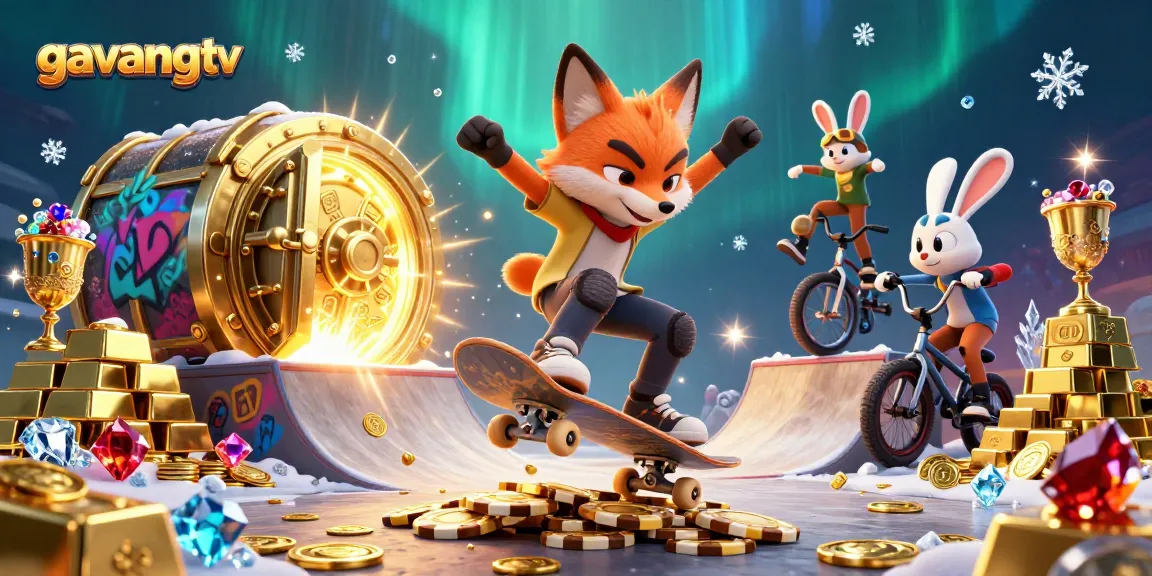 Experience the thrill of gavangtv with a dynamic 3D scene filled with gambling excitement and vibrant characters.