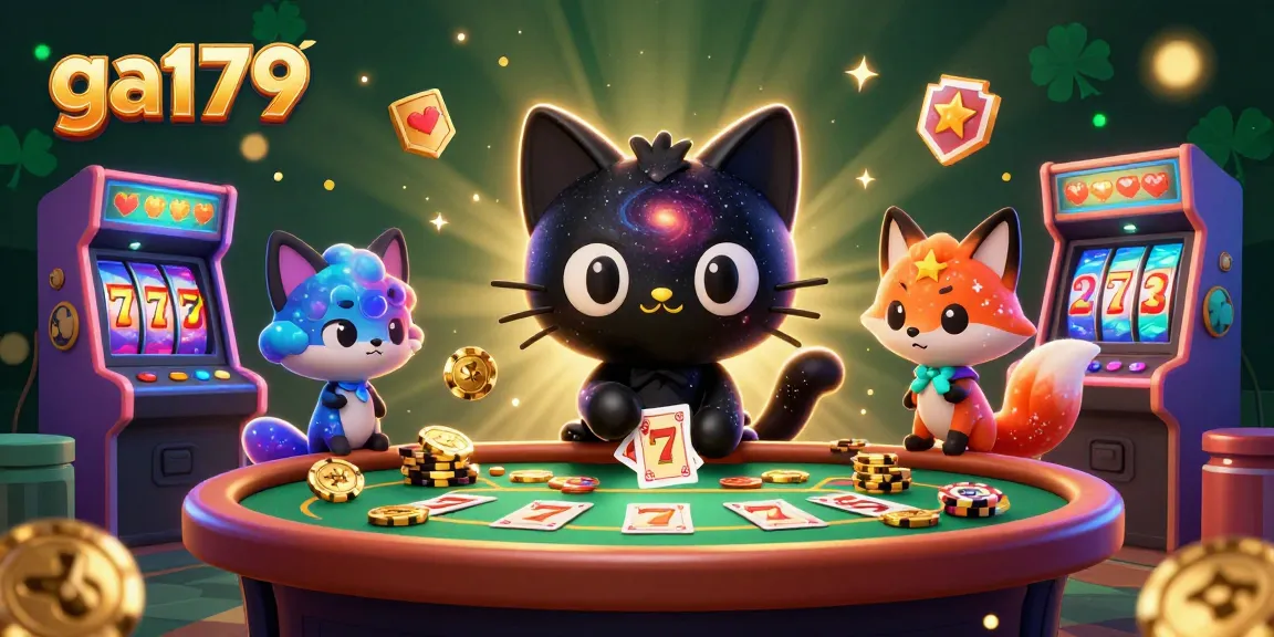 Play exciting casino games with ga179, showcasing vibrant characters at a cosmic casino table.