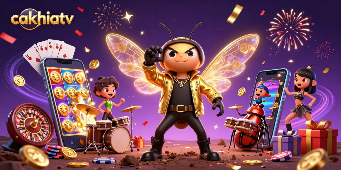 Engage with cakhiatv's thrilling slot games in a dynamic 3D rockstar scene filled with excitement.