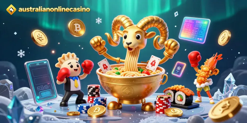 Experience fast gameplay at australianonlinecasino with fun characters, neon crypto coins, and vibrant aesthetics.