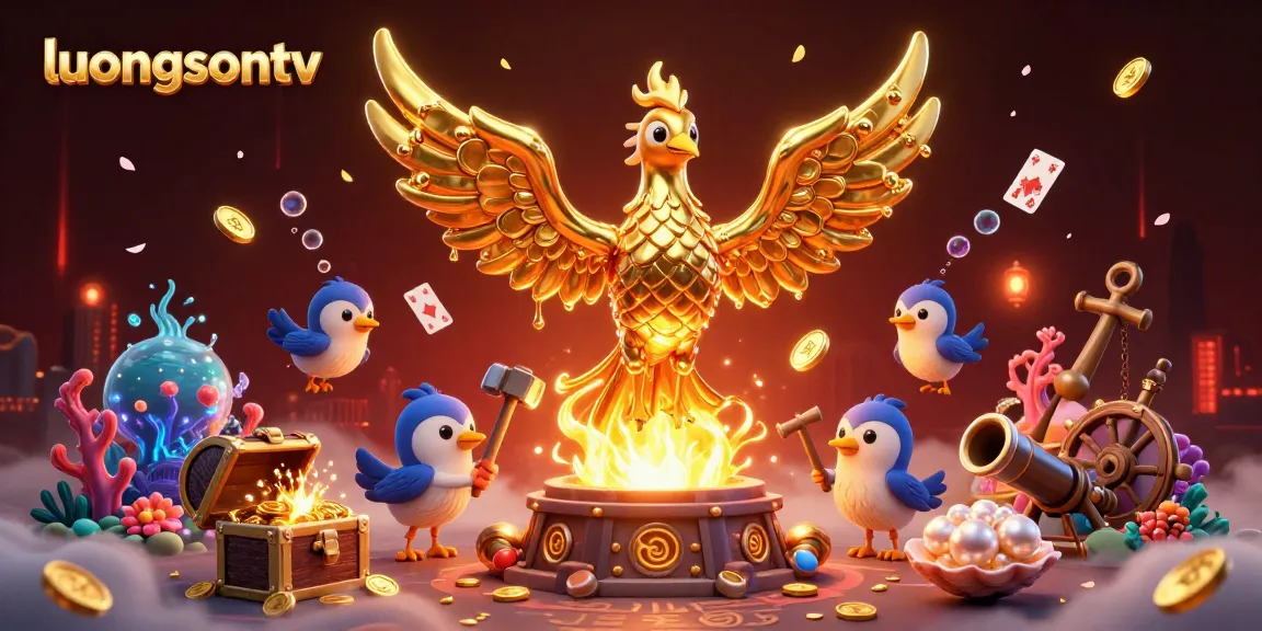 Experience thrilling moments with luongsontv as molten gold transforms into winning coins amidst vibrant illustrations.