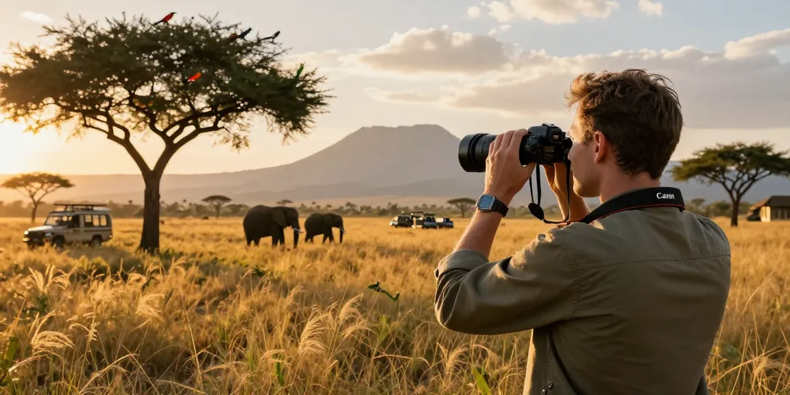 NAGA2000 traveler observing wildlife in Kidepo Valley National Park at sunset, showcasing scenic beauty and adventure.