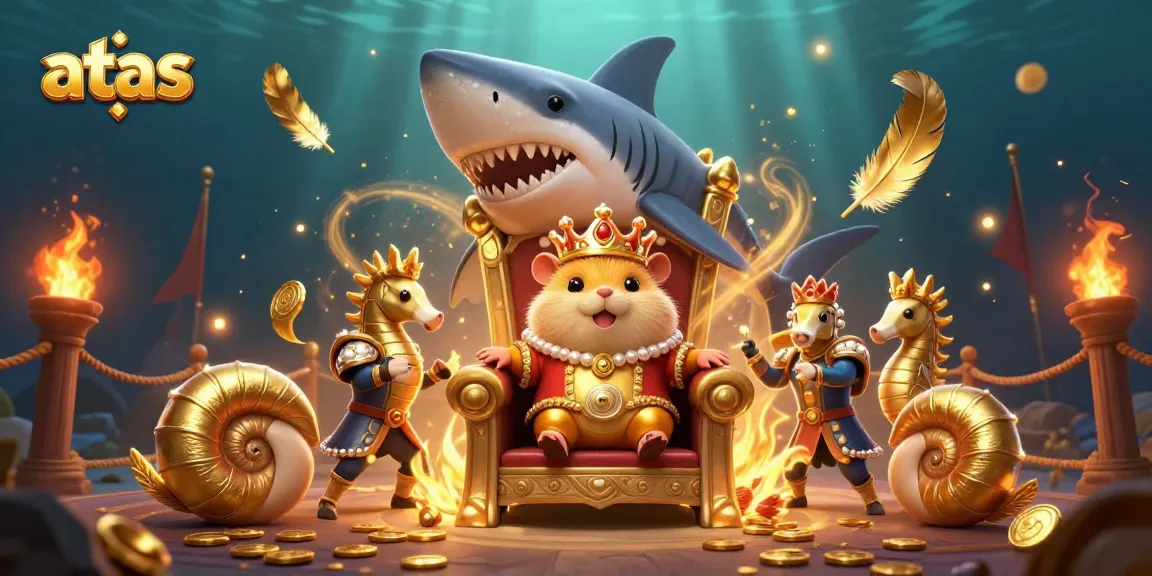 Engage with the atas casino experience through a fierce golden hamster king and seahorse guards amid dynamic gaming elements.