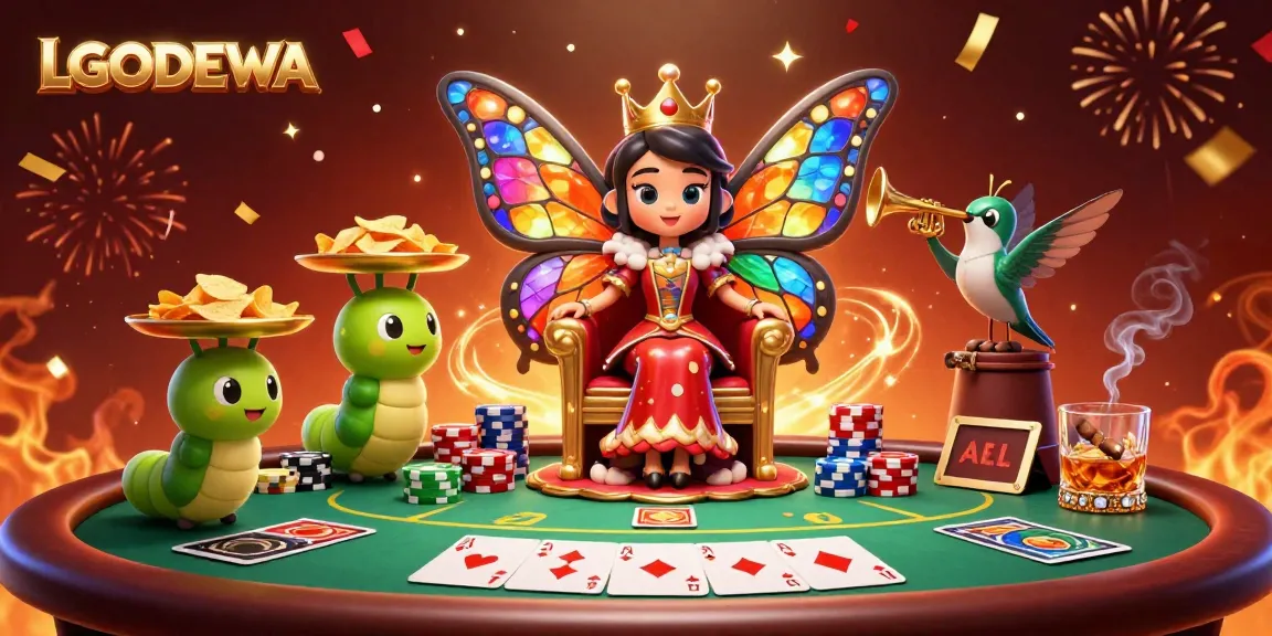Experience the excitement of LGODEWA with vibrant poker elements and a magical carnival theme.