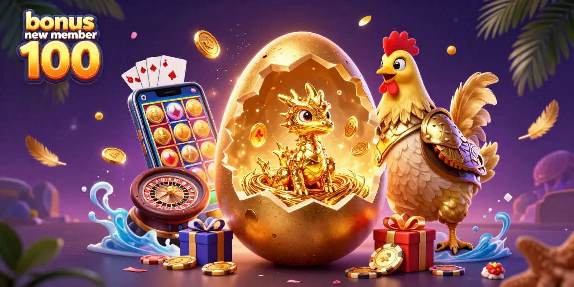 Experience the thrill of winning with the bonus new member 100 promotion featuring a stunning casino scene.