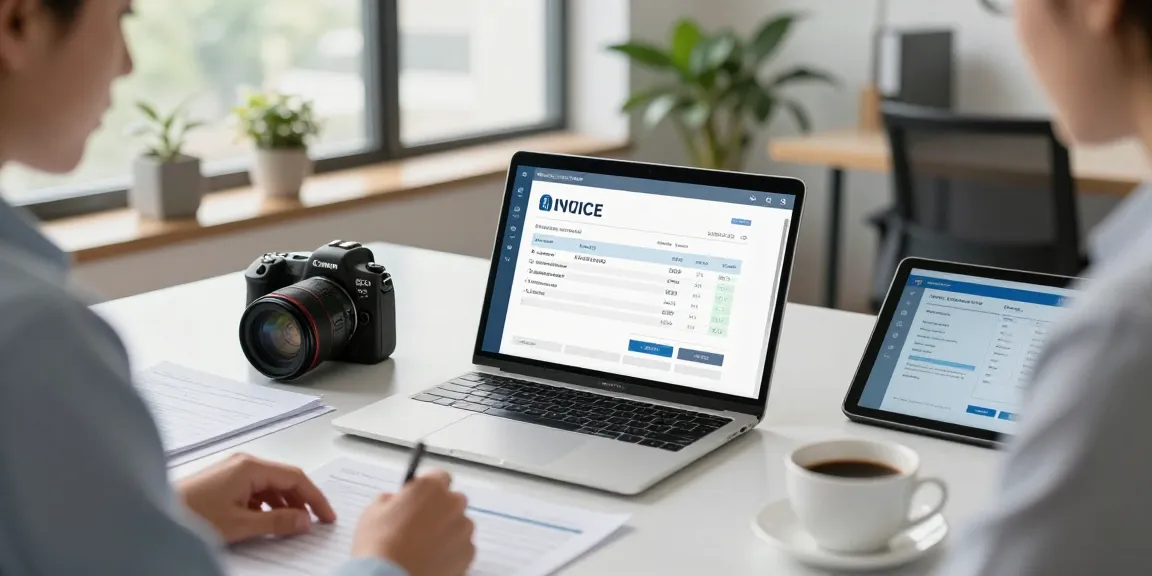 Detect fake invoice with business professional reviewing digital invoices in a modern office.