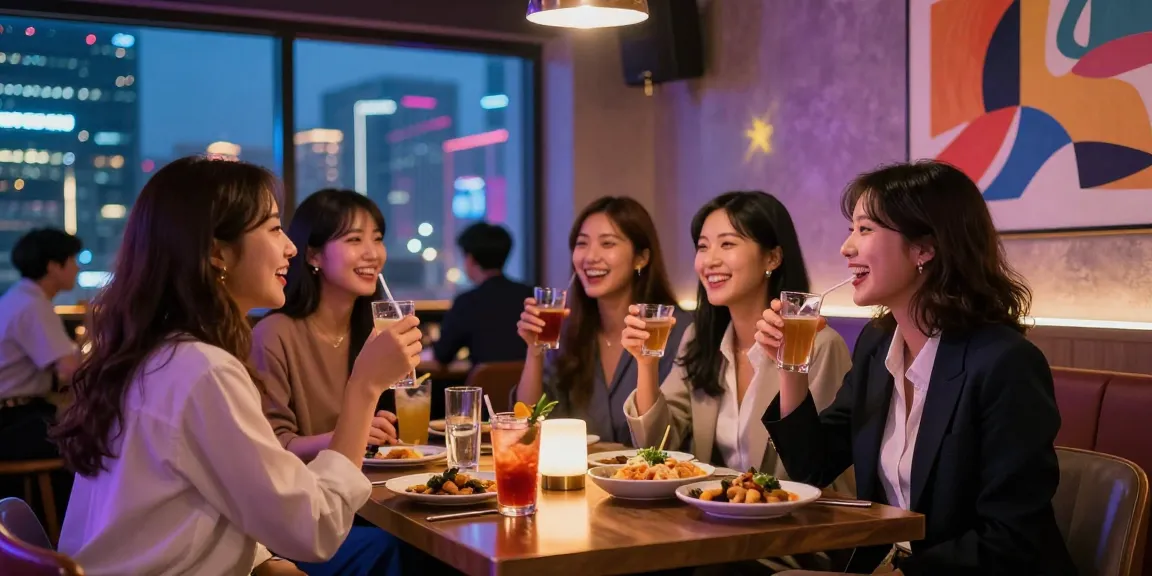 퀸알바 정보를 찾는 강남의 활기찬 유흥 공간에서 친구들과 함께 즐거운 시간을 보내는 모습