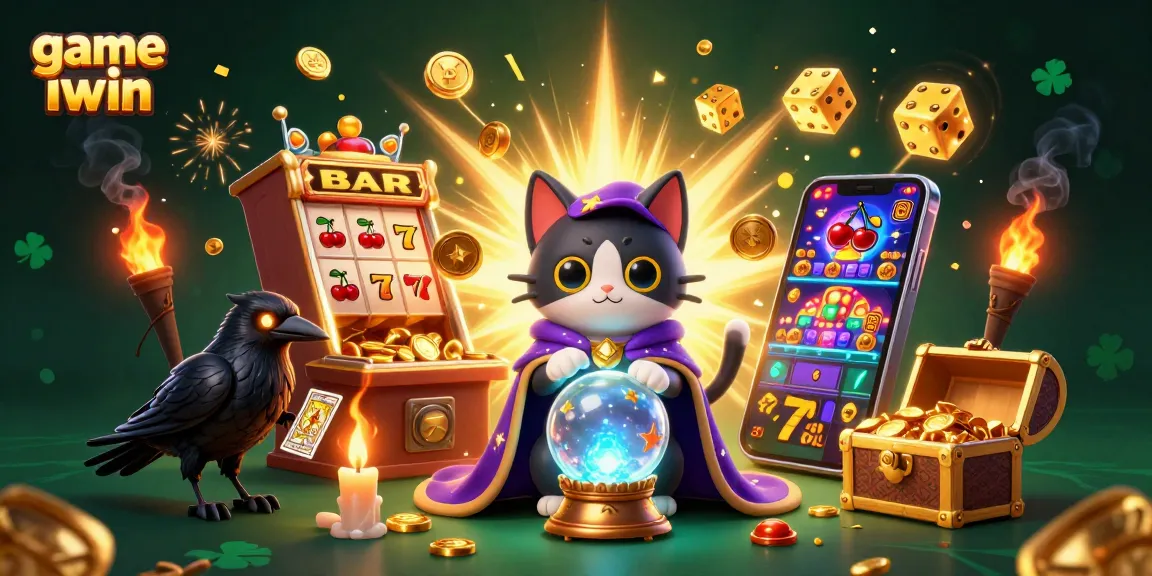 Play game iwin with a mystical 3D illustration of fortune telling characters and explosive casino elements.